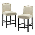 Set of 2 Counter Height Bar Stools with Back - 24-Inch Fabric Upholstered Design and Nailhead Trim