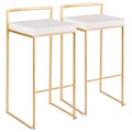 Set of 2 Stackable Gold Bar Stools with Silver Orchid Forest Finish