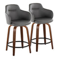 Set of 2 Carson Carrington Iglabo 24-Inch Fixed-Height Counter Stools with Bent Wood Legs and Round Footrest