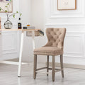 Carter 24-Inch Wingback Tufted Counter Stool with Antique Grey Legs and Nailhead Trim