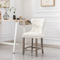Carter 24-Inch Wingback Tufted Counter Stool with Antique Grey Legs and Nailhead Trim