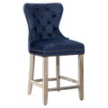 Carter 24-Inch Wingback Tufted Counter Stool with Antique Grey Legs and Nailhead Trim