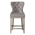 Carter 24-Inch Wingback Tufted Counter Stool with Antique Grey Legs and Nailhead Trim