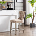 Carter 24-Inch Wingback Tufted Counter Stool with Antique Grey Legs and Nailhead Trim