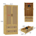 70.9-Inch Wooden Wardrobe Closet with Drawers and Hanging Rod