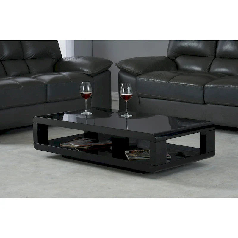 Artiva CASA Contemporary Glossy Black Lacquer Coffee Table - 48" x 24" x 12"