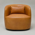 KINWELL Contemporary Genuine Leather Swivel Armchair with Cushion