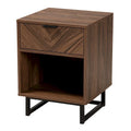 Sadia Contemporary Walnut Brown Wood and Black Metal 1-Drawer Side Table