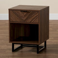 Sadia Contemporary Walnut Brown Wood and Black Metal 1-Drawer Side Table