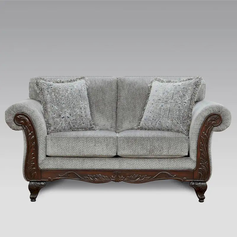 Roundhill Furniture Hernen Carved Wooden Frame Loveseat