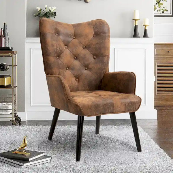 AVAWING Tufted Wingback Accent Chair with Arms - Rustic Design