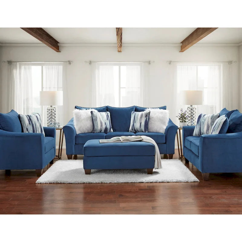 Roundhill Furniture Camero Navy Blue Fabric Pillowback 4-Piece Sofa Set