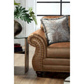 Roundhill Furniture Leinster Brown Fabric Sofa and Loveseat with Nailhead Trim