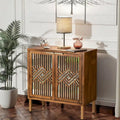 COZAYH Rustic Farmhouse Accent Cabinet with Geometric Mirror Fronts