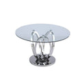 Round Dining Table with Glass Top and Steel Base