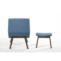 Modrest Whitney Contemporary Blue and Walnut Accent Chair with Ottoman