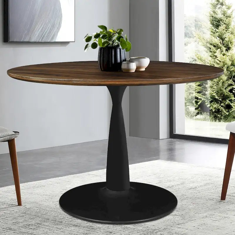 Round Walnut Finish Dining Table