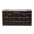 Roche River Decor Faux Leather or Linen Fabric Coffee Table Trunk with 2 Drawers and Buckle Hinged Top - Available in Dark Blue or Brown