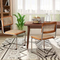 Set of 2 Upholstered Natural Rattan Dining Chairs - Armless Accent Side Chairs for Kitchen