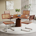 Set of 2 Upholstered Natural Rattan Dining Chairs - Armless Accent Side Chairs for Kitchen