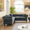 Classic Chesterfield L-Shaped Sectional Sofa with Deep Buttoned Rolled Arms