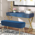 Adeco Velvet Footrest Bench with Metal Legs - Stylish Bed End Stool and Dressing Chair