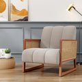 Mid-Century Modern Upholstered Rattan Accent Chairs - Natural Linen Armchairs for Living Room and Bedroom