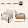 Mid-Century Modern Upholstered Rattan Accent Chairs - Natural Linen Armchairs for Living Room and Bedroom