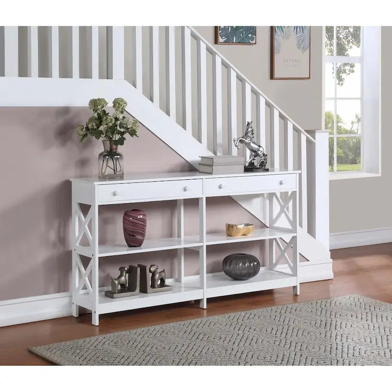 Oxford 60-Inch Console Table with Shelves and 2 Drawers by Convenience Concepts