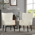 Set of 2 High-Back Tufted Accent Chairs in Cream, Brown, and Taupe