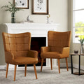 Set of 2 High-Back Tufted Accent Chairs in Cream, Brown, and Taupe