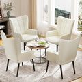 Set of 2 High-Back Tufted Accent Chairs in Cream, Brown, and Taupe