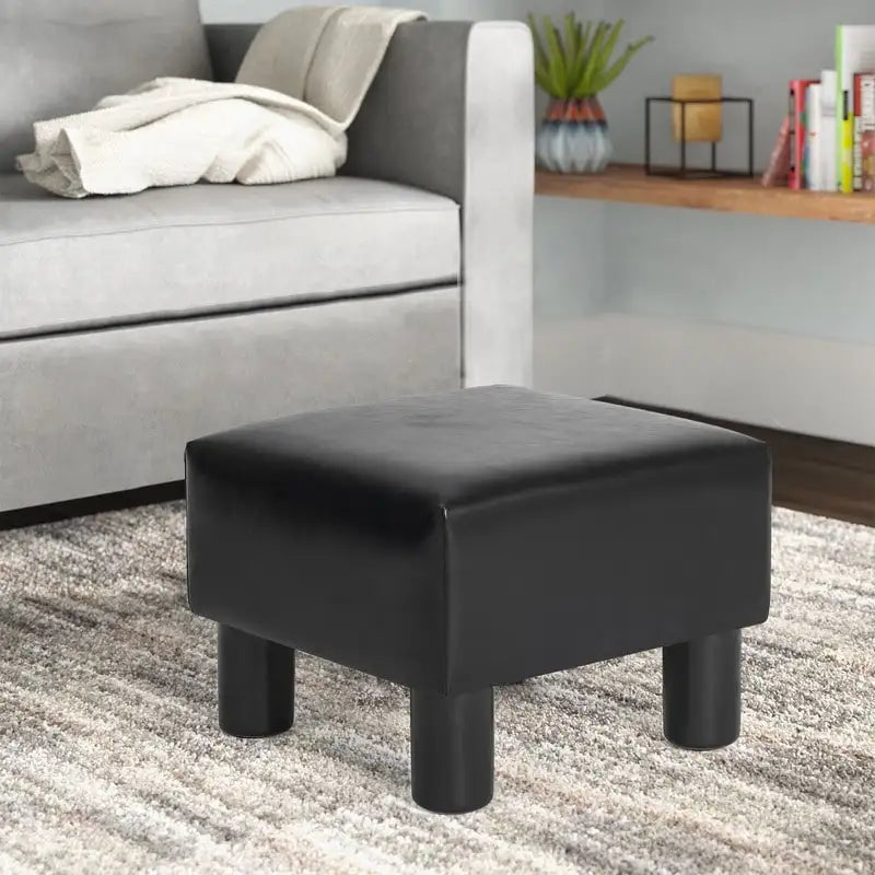 Adeco Faux Leather Footrest Ottoman with Plush Upholstery