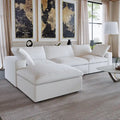 Sectional Couch with L-Shaped Design and Linen Upholstery, Featuring Multiple Cushions
