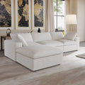 Sectional Couch with L-Shaped Design and Linen Upholstery, Featuring Multiple Cushions