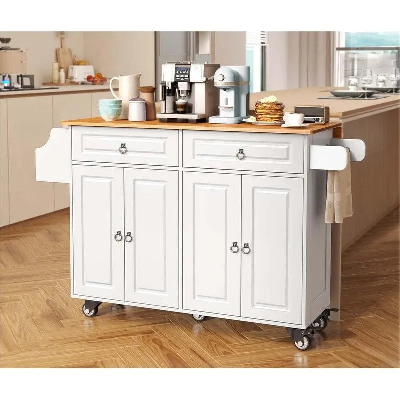Solid Wood Top Kitchen Island Cart with Locking Wheels