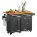 Solid Wood Top Kitchen Island Cart with Locking Wheels