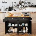 Solid Wood Top Kitchen Island Cart with Locking Wheels