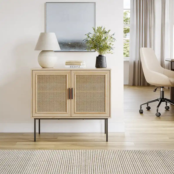 2-Door Rattan Storage Cabinet with Sideboard Design