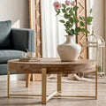33.86" Modern Retro Round Coffee Table with Cross-Leg Base and Wooden Splicing Design