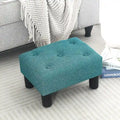 Adeco Rectangular Small Ottoman - Button Tufted Linen Foot Stool