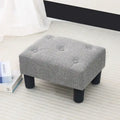 Adeco Rectangular Small Ottoman - Button Tufted Linen Foot Stool