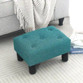 Adeco Rectangular Small Ottoman - Button Tufted Linen Foot Stool