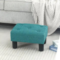 Adeco Rectangular Small Ottoman - Button Tufted Linen Foot Stool