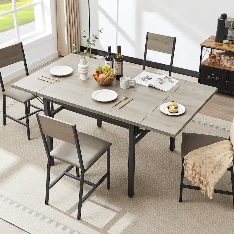 Contemporary Industrial 63.2" Extendable Dining Table with Drop Leaf, Accommodates 6