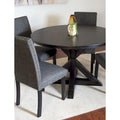 Round Dining Table Set with 4 Upholstered Chairs and Pedestal Base