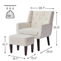 HUIMO Fabric Accent Chair and Ottoman Set - Available in Grey, Beige, Blue, and Dark Teal