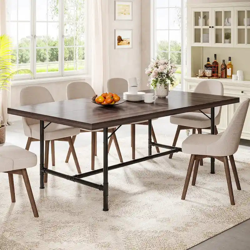 70.9-Inch Rustic Rectangle Dining Table with Metal Tube Frame