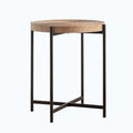 Contemporary Round Coffee Table with Cross-Leg Metal Base and Threaded Design