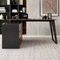 Modern L-Shaped Desk with Storage Cabinet & Drawers
